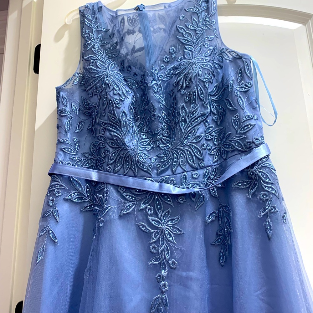 long periwinkle dress with jems.